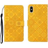 Ethnic Style Embossed Pattern Horizontal Flip Leather Case met Holder & Card Slots & Wallet & Lanyard Voor iPhone XS / X(Geel)