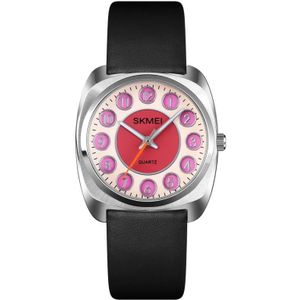 SKMEI Q029 Dames Telefoonnummer Patroon Dial Lederen Strap Quartz Horloge (Paars)