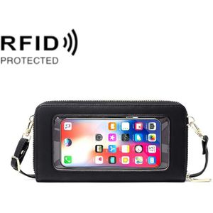 1665 RFID Anti-magnetic Anti-theft Touch Screen Cross-Body Phone Bag Card Holder(Black)