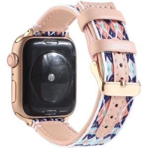 Etnisch lederen horlogeband voor Apple Watch Series 6 & SE & 5 & 4 44mm / 3 & 2 & 1 42mm(roze)