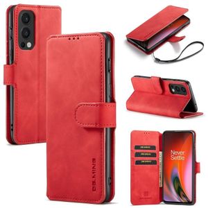 For OnePlus Nord 2 DG.MING Retro Oil Side Horizontal Flip Leather Case with Holder & Card Slots & Wallet(Red)
