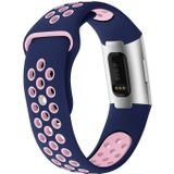 Tweekleurige ronde gat siliconen polsband horloge band voor Fitbit charge 3  polsband grootte: 130-195mm (roze blauw)