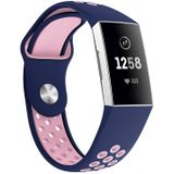 Tweekleurige ronde gat siliconen polsband horloge band voor Fitbit charge 3  polsband grootte: 130-195mm (roze blauw)