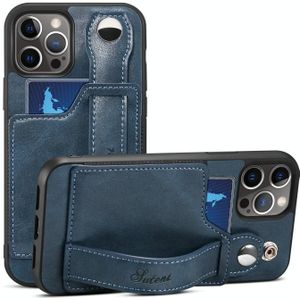 TPU + PU lederen schokbestendige beschermhoes met kaartsleuven en handriem voor Apple iPhone 12 Pro Max (blauw)