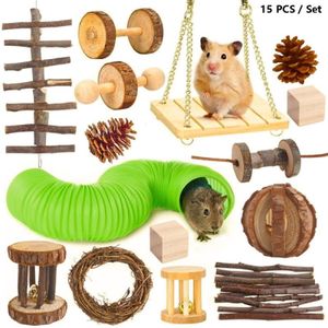 15 stks / set Hamster Toy Pet Konijn Guinea Parot Parrot Play Sminding Wood Speelgoed
