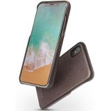 Voor iPhone X / XS QIALINO Natuurlijke textuur Cowhide Lederen beschermhoes (Donkerbruin)