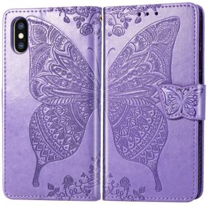 Butterfly Love bloemen relif horizontale Flip lederen case voor iPhone X  met houder & kaartsleuven & portemonnee & Lanyard (licht paars)