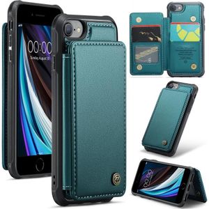 Voor iPhone SE 2022 / SE 2020 CaseMe C22 Kaartsleuven Houder RFID Anti-diefstal Telefoonhoesje (Blauw Groen)