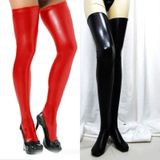 Sexy vrouwen over knie dij hoge panty kousen lange PU lederen kousen (rood)