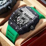 BINBOND B6577 Barrel Shape 30m waterdicht sport quartz horloge (groen silicium-zwart-zwart)