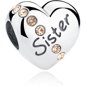 S925 Sterling Silver Heart Sister Letter Kralen DIY Armband Ketting Accessoires
