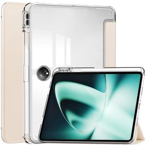 Voor OnePlus Pad 3-voudig Clear Back Cover Leather Smart Tablet Case (Abrikoos)