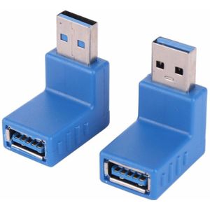 2 PCS L-vormige USB 3.0 man tot vrouw 90 graden hoek plug extensie connector converter adapter (blauw)