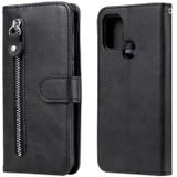Voor Samsung Galaxy A21s Fashion Calf Texture Zipper Horizontale Flip Lederen Case met Holder & Card Slots & Wallet(Zwart)