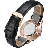 CAGARNY 6813 beknopte stijl Ultra dunne Rose Gold Case Quartz Wrist Watch met lederen Band voor Women(Black)