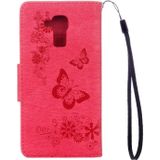 Huawei Honor 5c horizontaal Geperst bloemen vlinder patroon PU leren Flip Hoesje met draagriem  houder en opbergruimte voor pinpassen & geld (hard roze)
