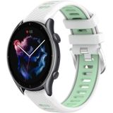 Voor Amazfit GTR 3 22 mm kruistextuur twee kleuren siliconen stalen gesp horlogeband (wit + groenblauw)