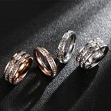 2 PCS Girls Simple Titanium Steel Diamond Ring  Size: US Size 8(Double Row Rose Gold)