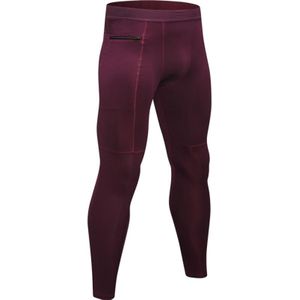 Zipper Pocket Fitness Running Training Zweet Wicking Quick Dry High Stretch Panty 's Nachts (kleur: wijn rood formaat: L)