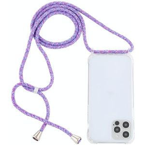 Transparante acryl airbag schokbestendige telefoon beschermhoes met lanyard voor iphone 13 (paarse regenboog)