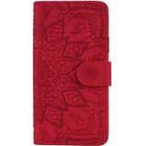 Kalf patroon dubbele vouwen ontwerp relif lederen draagtas met portemonnee & houder & kaartsleuven voor iPhone 8 & 7 (rood)