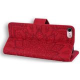 Kalf patroon dubbele vouwen ontwerp relif lederen draagtas met portemonnee & houder & kaartsleuven voor iPhone 8 & 7 (rood)