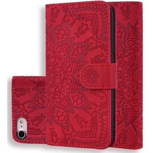 Kalf patroon dubbele vouwen ontwerp relif lederen draagtas met portemonnee & houder & kaartsleuven voor iPhone 8 & 7 (rood)