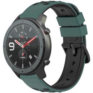 Voor Amazfit GTR 47 mm 22 mm tweekleurige poreuze siliconen horlogeband (olijfgroen + zwart)