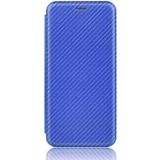 Voor OnePlus 6T Carbon Fiber Texture Magnetic Horizontal Flip TPU + PC + PU Leather Case met kaartsleuf(blauw)