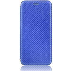 Voor OnePlus 6T Carbon Fiber Texture Magnetic Horizontal Flip TPU + PC + PU Leather Case met kaartsleuf(blauw)
