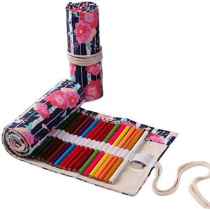 2 stks 12 gaten rode roos canvaspen gordijn pen roller tas schets kleur briefpapier potlood doos