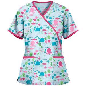 Gedrukte V-hals Mid-Length Nurse Uniform T-shirt (kleur: beige maat: XL)