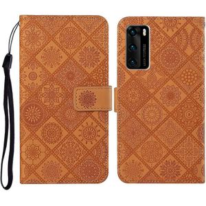 Voor Huawei P40 Ethnic Style Embossed Pattern Horizontal Flip Leather Case met Holder & Card Slots & Wallet & Lanyard(Brown)
