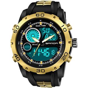 SANDA nieuwe waterdichte lichtgevende kunststof multi functionele horloge mannen outdoor sport LED elektronische horloge (goud)