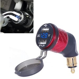 Duitse EU Plug Special Motorcycle Elbow Charger Dual USB Voltmeter 4.2A Charger  Shell Color:Red (Blue Light)
