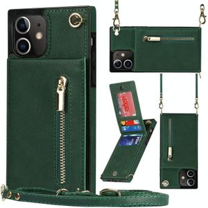 Cross-body rits vierkant TPU + PU achterkant case met houder & kaart slots & portemonnee & riem voor iPhone 12 mini