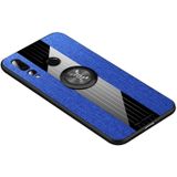 Voor Huawei Nova 4 XINLI stiksels doek Textue schokbestendig TPU beschermhoes met ring houder (blauw)