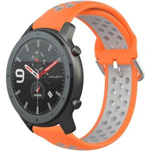 Voor Amazfit GTR 47 mm 22 mm geperforeerde ademende sport siliconen horlogeband (oranje + grijs)