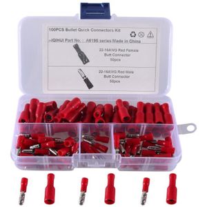 A6195 100 PCS Red AWG22~16 Car Cable Connection Cold Press Terminal Male & Female Connector