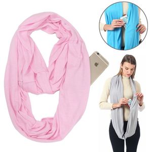 Vrouwen Solid winter Infinity Scarf Pocket lus rits zak sjaals (lichtroze)