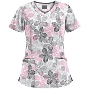 Mid-length Slim-fitting Gedrukt Pullover Nurse Uniform V-hals T-shirt (kleur: roze maat: XL)