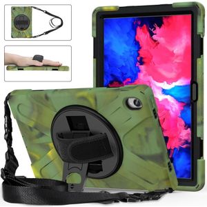 Voor Lenovo Tab P11 TB-J606F Schokbestendig Kleurrijke Siliconen + PC Beschermhoes Met Houder & Handriem & Schouderriem (Camouflage)