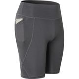 High Elastic Medium High Waist Fitness Oefening Snel drogend zweet Wicking strakke shorts met pocket (kleur: grijs formaat: M)