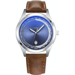 Yazole 516 Fashion Calendar Men horloge Lichtgevende Quartz horloge (Blue Lade Brown Riem)