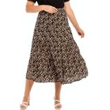 Dames Plus Size Elastic Taille Floral Midi Rok (Kleur: Roze Bloemen Maat: L)