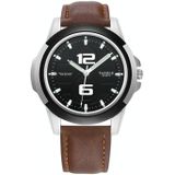 Yazole 418 Sportshorloge Casual Mode Lichtgevende Heren Quartz Horloge (zwarte lade Donkerbruine riem)
