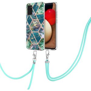 Voor Samsung Galaxy A03S US -versie Electroplating Splicing Marble TPU -telefoonhoesje met lanyard (blauw groen)
