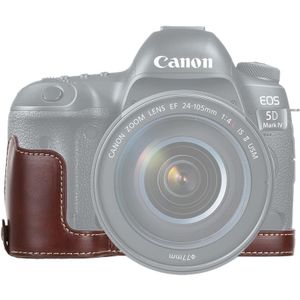 1/4 inch draad PU lederen camera halve Case Base voor Canon EOS 5D Mark IV/5D Mark III (koffie)