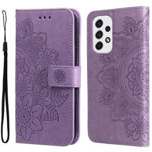 Voor Samsung Galaxy A53 5G 7-Petal Flowers Embossing Pattern Horizontal Flip Casephone Case (Light Purple)