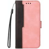 Voor Samsung Galaxy A12 5G / M12 / F12 5G Zakelijke Stitching-Color Horizontale Flip PU Lederen Case met Houder & Card Slots & Fotolijst (Pink)